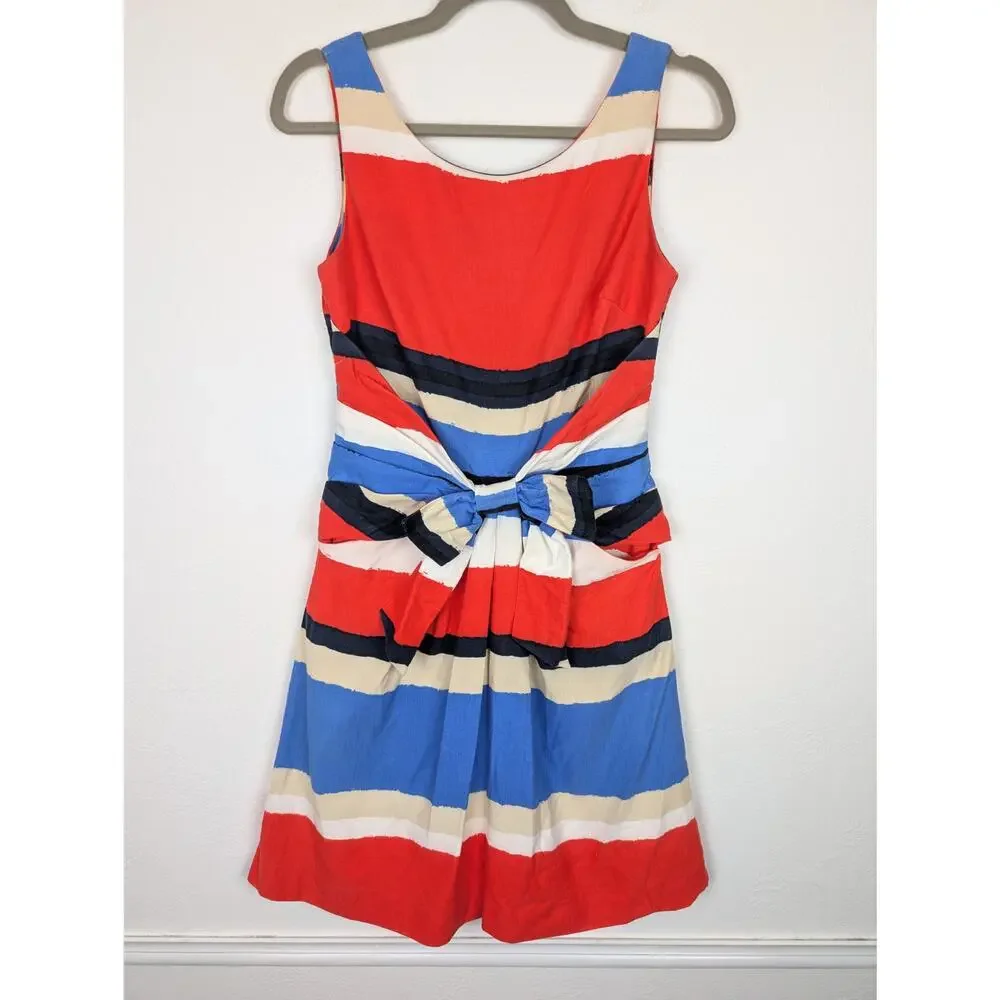 Kate Spade Jillian Dress All Aboard Stripe Nautical Cotton Linen Red Blue Size 2
